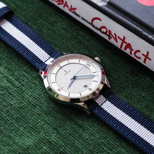 DAEM Roebling white blue NATO strap watch