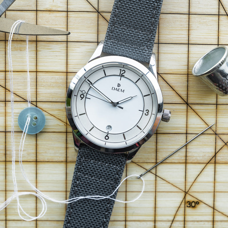 DAEM Wythe white grey cordura strap watch