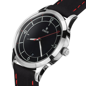 DAEM bedford black dial watch with black rubber strap side