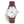 DAEM royal white dial watch with blue hands brown leather front